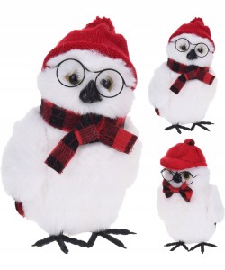 Figurka świąteczna na półkę sowa biała 18 cm
