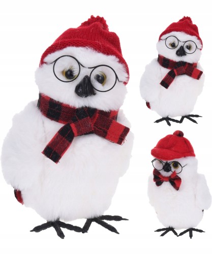 Figurka świąteczna na półkę sowa biała 18 cm