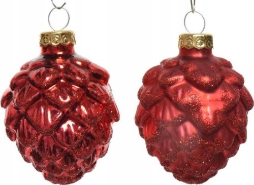 Bombki choinkowe świąteczne szyszki czerwone 6 szt. 7 cm