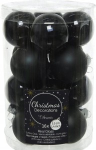 Bombki choinkowe czarne zestaw 16 szt. 3,5 cm