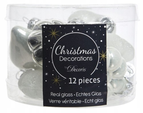 Bombki choinkowe świąteczne biało-srebrne zestaw 12 szt. 4,5 cm
