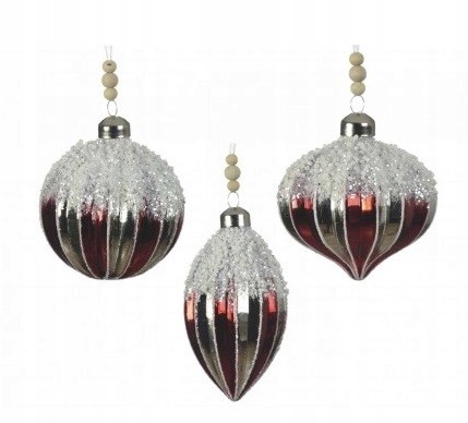 Bombka choinkowa czerwono-biała szklana 8 cm 1szt