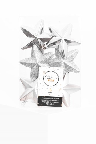 Bombki na choinkę nietłukące gwiazdki srebrne 6 szt