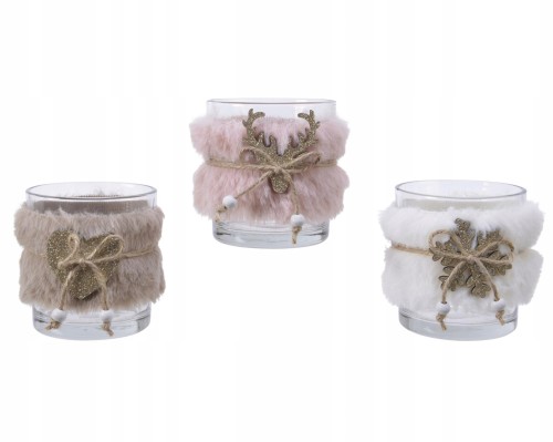 Świecznik szklany świąteczny na tealight 7 cm