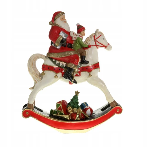 Figurka świąteczna konik na biegunach z mikołajem 34 cm