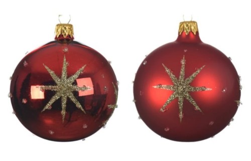 Bombka na choinkę świąteczna czerwona wzór 8cm 1szt