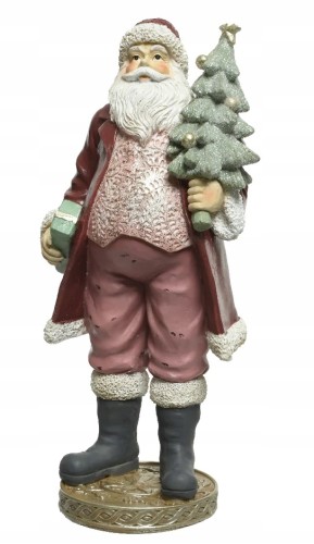 Figurka świąteczna dekoracyjna mikołaj z choinką 32 cm