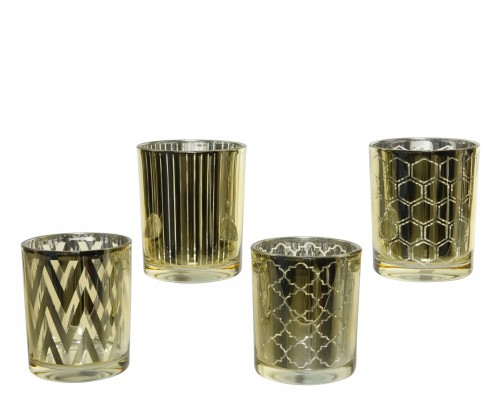 Świecznik szklany świąteczny na tealight złoty 8 cm