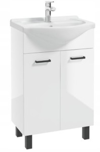 Szafka łazienkowa z umywalką 55 cm stojąca biały połysk na nóżkach MEA