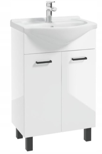 Szafka łazienkowa z umywalką 55 cm stojąca biały połysk na nóżkach MEA