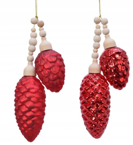 Zawieszka na choinkę czerwone szyszki 2 szt.