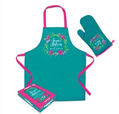 Fartuch + rękawice turkusowy prezent na dzień babci