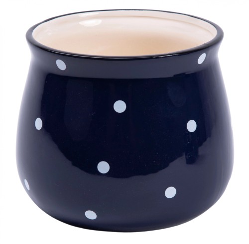 Osłonka ceramiczna retro granatowa w kropki 13 cm