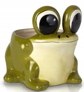 Osłonka ceramiczna zielona żaba dekoracyjna 15 cm