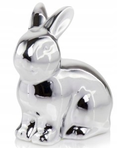 Zając ceramiczny figurka wielkanocna srebrna 13 cm
