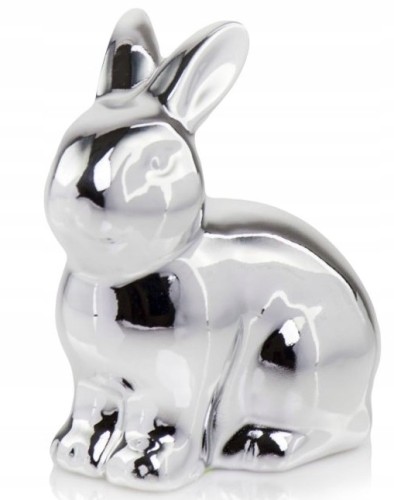 Zając ceramiczny figurka wielkanocna srebrna 9 cm