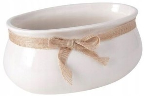 Osłonka ceramiczna kremowa z wstążką 23x14 cm
