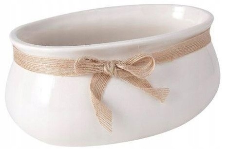 Osłonka ceramiczna kremowa z wstążką 23x14 cm