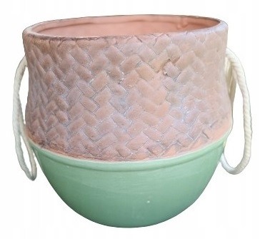 Osłonka ceramiczna zielona gliniana boho 13 cm