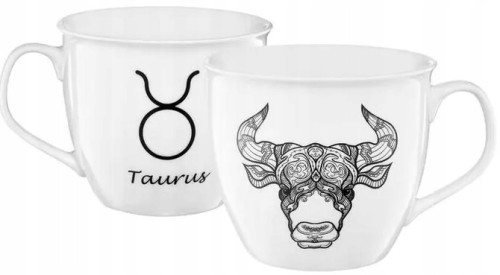 Kubek porcelanowy biały wzór byk 550 ml Zodiac
