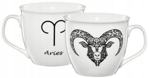 Kubek porcelanowy biały wzór baran 550 ml Zodiac