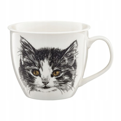 Kubek porcelanowy z kotem biały 550 ml