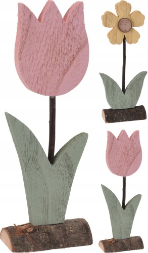 Kwiatek dekoracja stojąca drewniana 26 cm