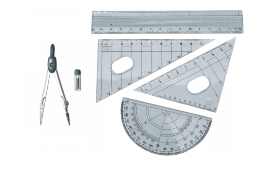 Zestaw geometryczny szkolny 6 elementów i cyrkiel