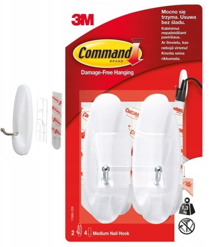 Haczyki samoprzylepne Command białe 2 szt 1,3 kg
