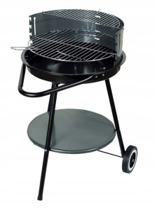 Grill okrągły węglowy z rożnem na kółkach 50 cm