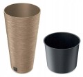 Doniczka z wkładem plastikowa jasny brąz Furu round 25 cm