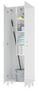 Szafka stojąca ze schowkiem na mopa biała 179 cm Mea