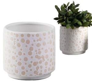 Doniczka ceramiczna biała cylinder w kropki 13 cm