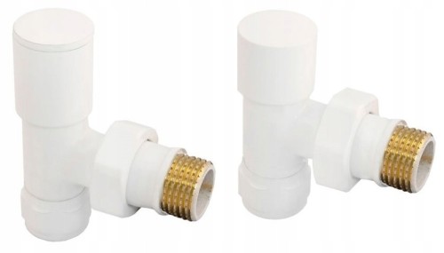 Zestaw zaworów grzejnikowych kątowy biały