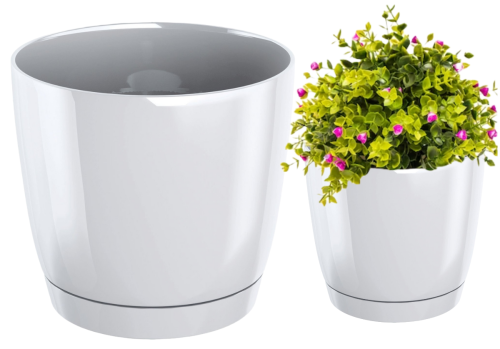 Doniczka z podstawką okrągła biała 15,5x14,2cm Coubi