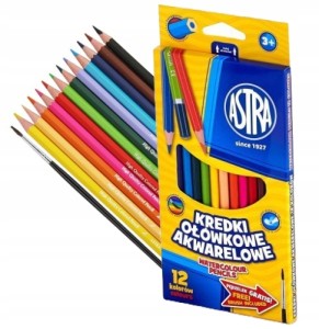 Kredki ołówkowe akwarelowe 12 kolorów pędzelek gratis