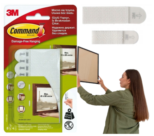 Command Rzepy do wieszania obrazów i ramek średnie i małe 12 kpl.