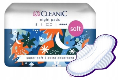 Podpaski Cleanic Soft night ze skrzydełkami 8szt