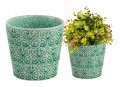 Osłonka na kwiaty ceramiczna zielona ozdobna 14 x 13 cm