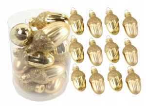 Bombki złote szklane żołędzie zestaw 12 sztuk 4 cm