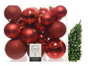 Bombki czerwone okrągłe nietłukące zestaw 26 sztuk 6-10 cm