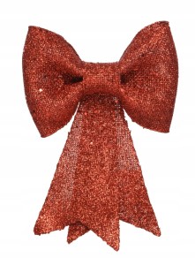 Zawieszka na choinkę kokarda czerwona brokatowa 14 cm