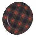 Talerz świąteczny okrągły czerwony w kratę 33 cm