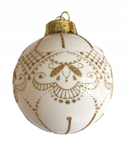 Bombka na choinkę nietłukąca biała zdobiona 10 cm
