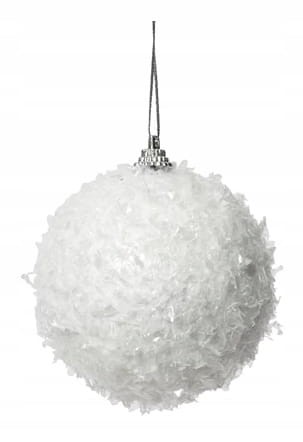 Bombka biała nietłukąca okrągła 8 cm w sztucznym śniegu 1 szt
