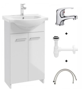 Szafka łazienkowa z umywalką 85x50 biała stojąca Marlena z baterią chrom kompaktową