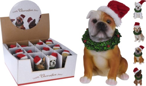 Figurka świąteczna piesek w czapce 13 cm 1szt