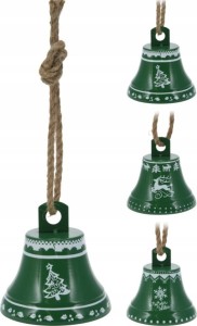 Ozdoba świąteczna dzwoneczek na jutowej lince zielony 12 x 13cm 1szt
