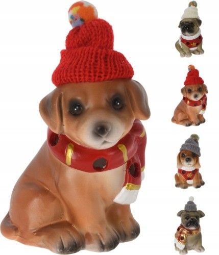 Figurka świąteczna LED piesek w czapce 12 cm