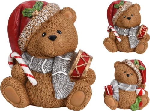 Figurka świąteczna miś w czapce ozdoba domowa 14,5 cm 1szt